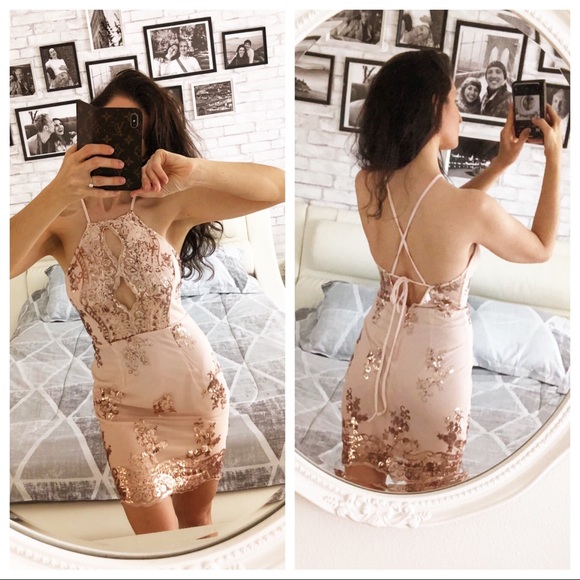 Rose Gold Sequin Keyhole Backless Racer Dress - Picture 6 of 10